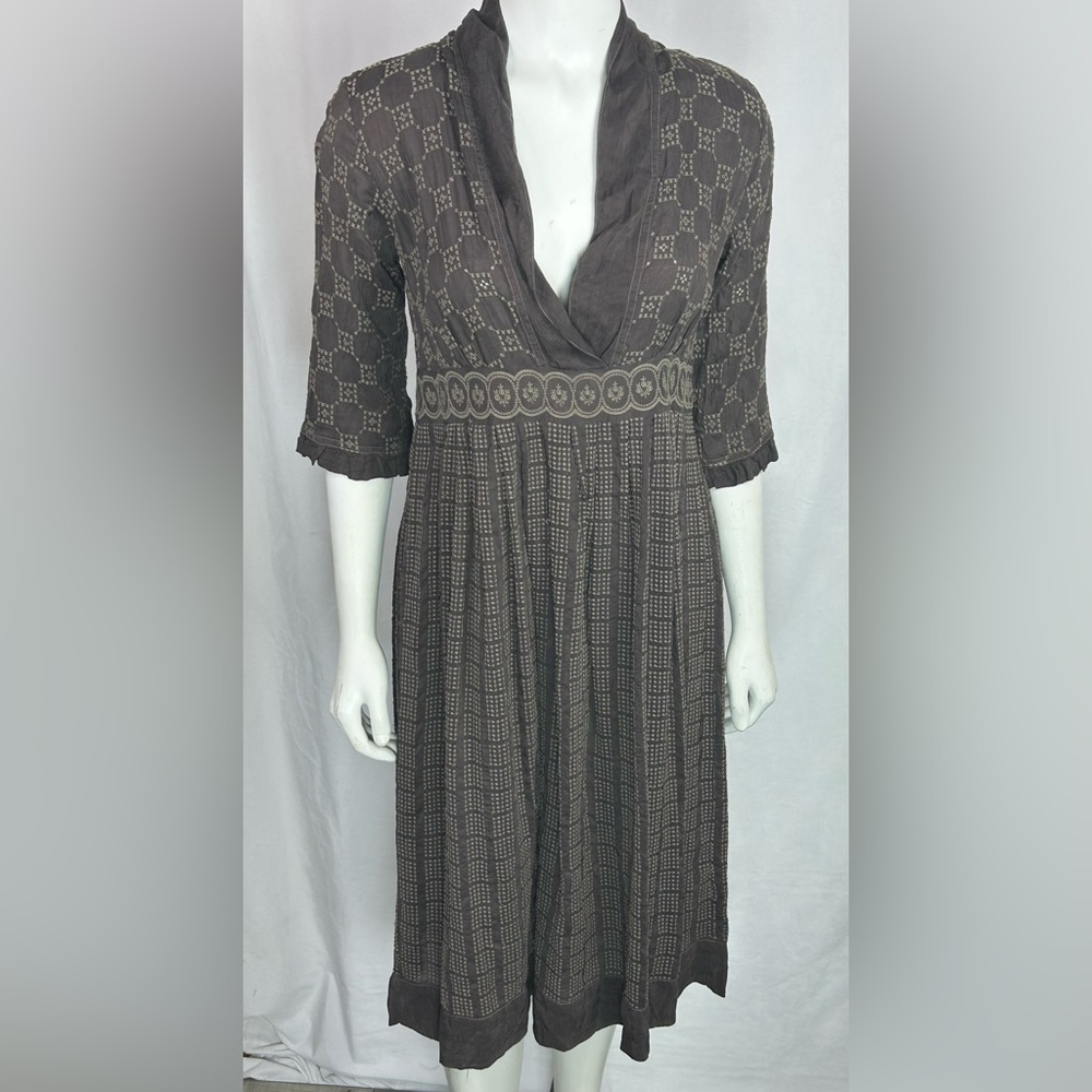 Johnny Was Brown Embroidered Silk  Dress